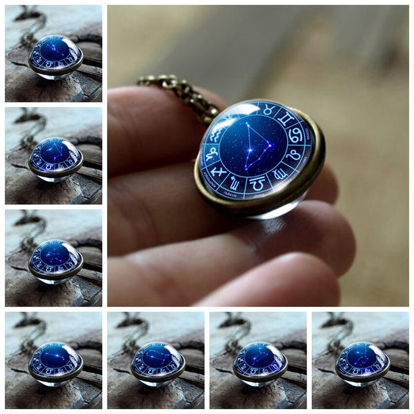 Zodiac Glass Ball Horoscope Constellation Necklace pendent