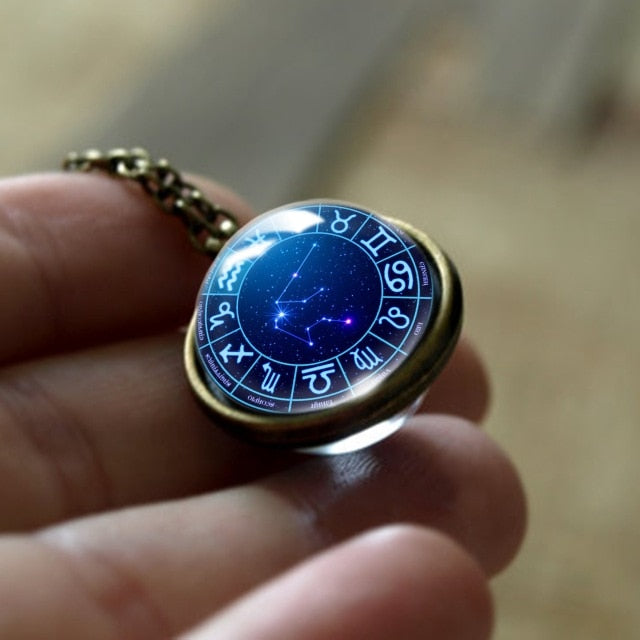 Zodiac Glass Ball Horoscope Constellation Necklace pendent