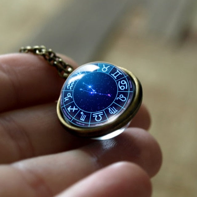 Zodiac Glass Ball Horoscope Constellation Necklace pendent