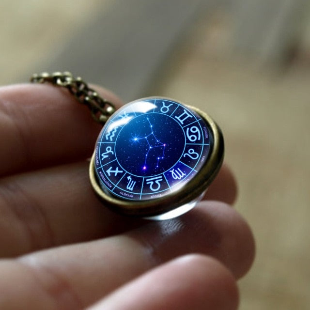 Zodiac Glass Ball Horoscope Constellation Necklace pendent