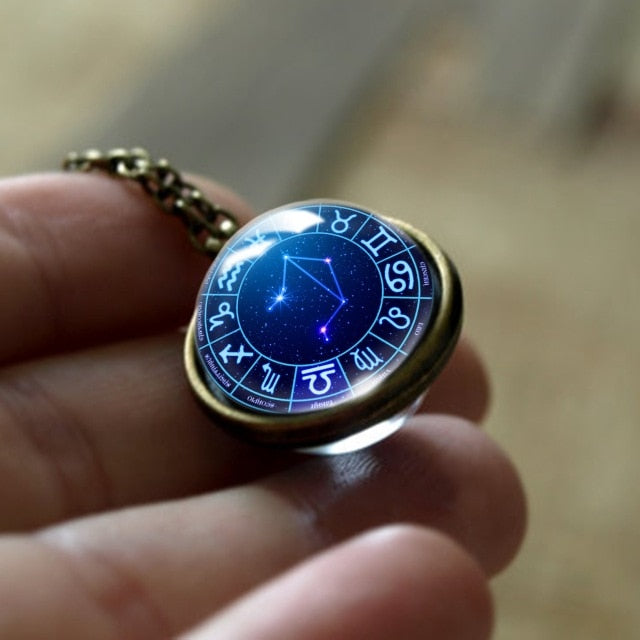 Zodiac Glass Ball Horoscope Constellation Necklace pendent