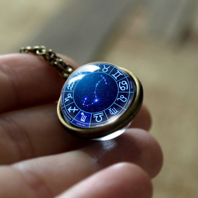 Zodiac Glass Ball Horoscope Constellation Necklace pendent
