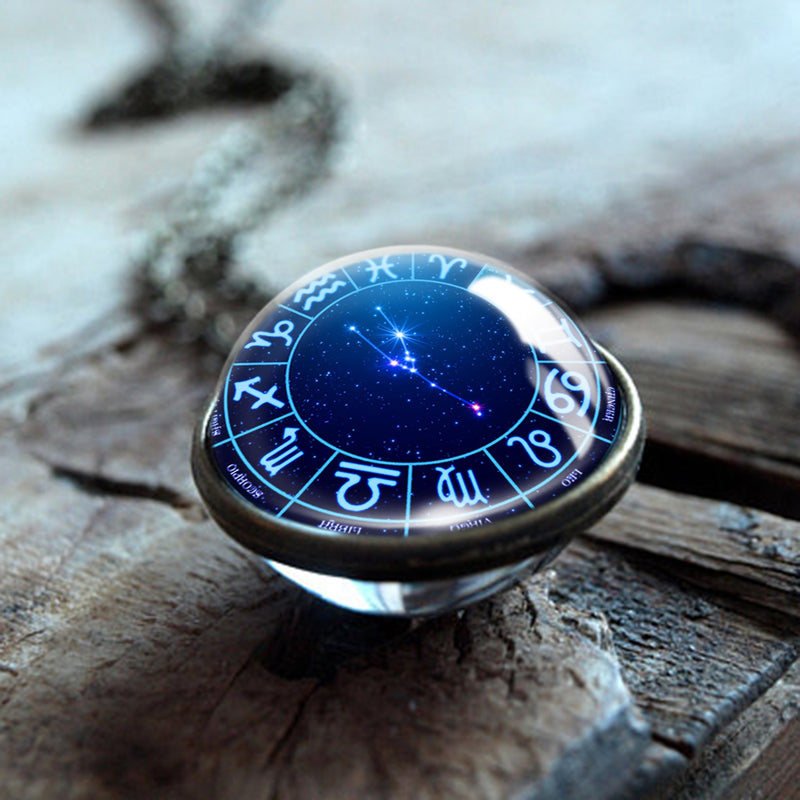 Zodiac Glass Ball Horoscope Constellation Necklace pendent