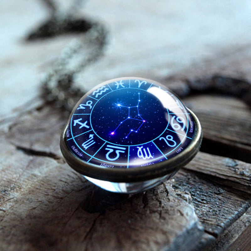 Zodiac Glass Ball Horoscope Constellation Necklace pendent