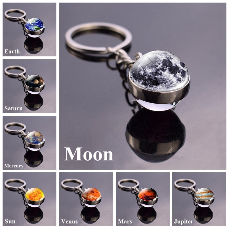 Glass Solar system planet key ring