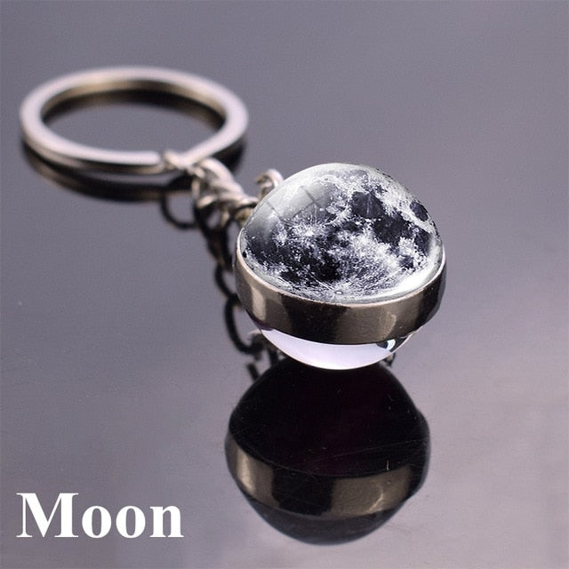 Glass Solar system planet key ring