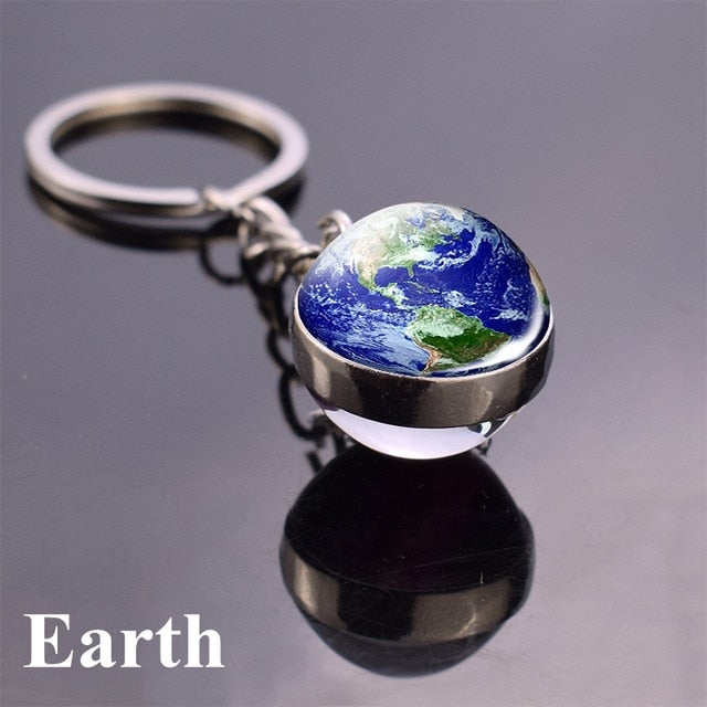Glass Solar system planet key ring