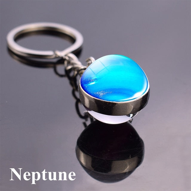 Glass Solar system planet key ring