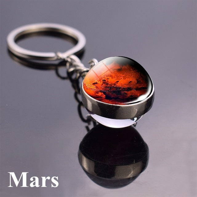 Glass Solar system planet key ring