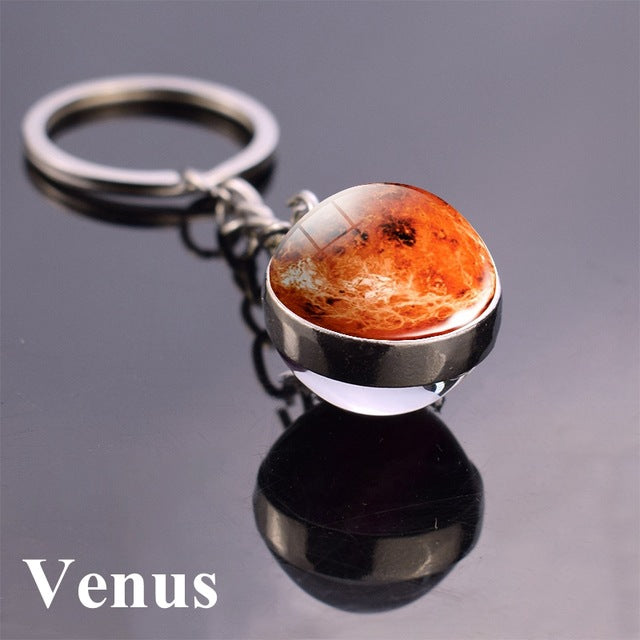 Glass Solar system planet key ring