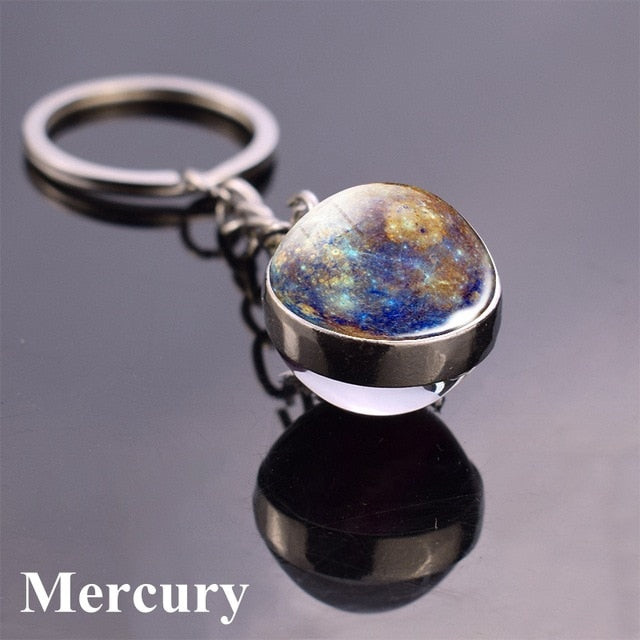 Glass Solar system planet key ring