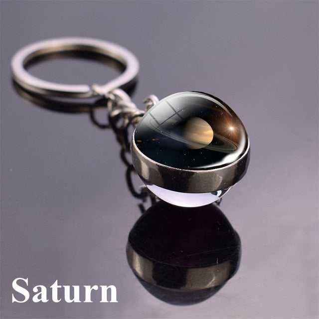 Glass Solar system planet key ring