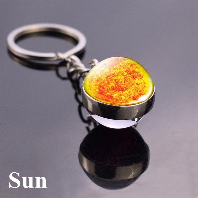 Glass Solar system planet key ring