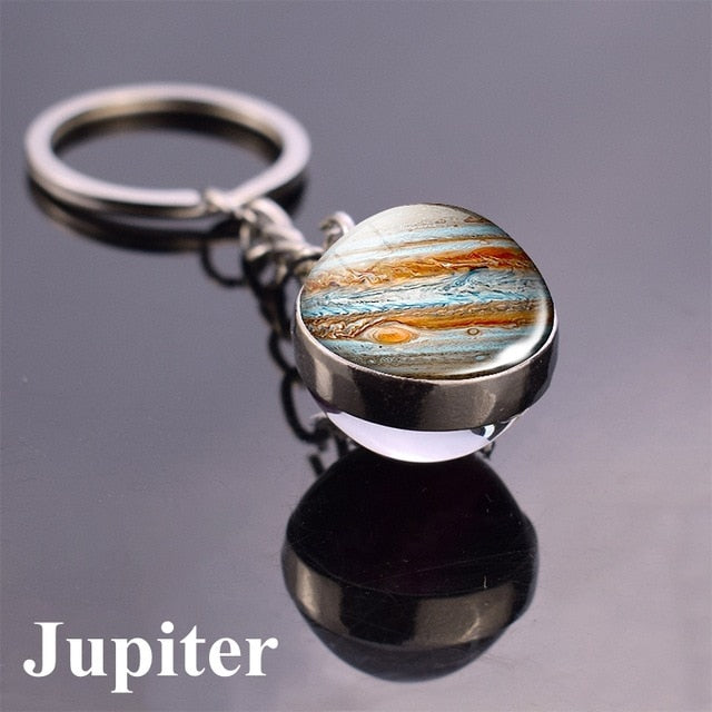 Glass Solar system planet key ring