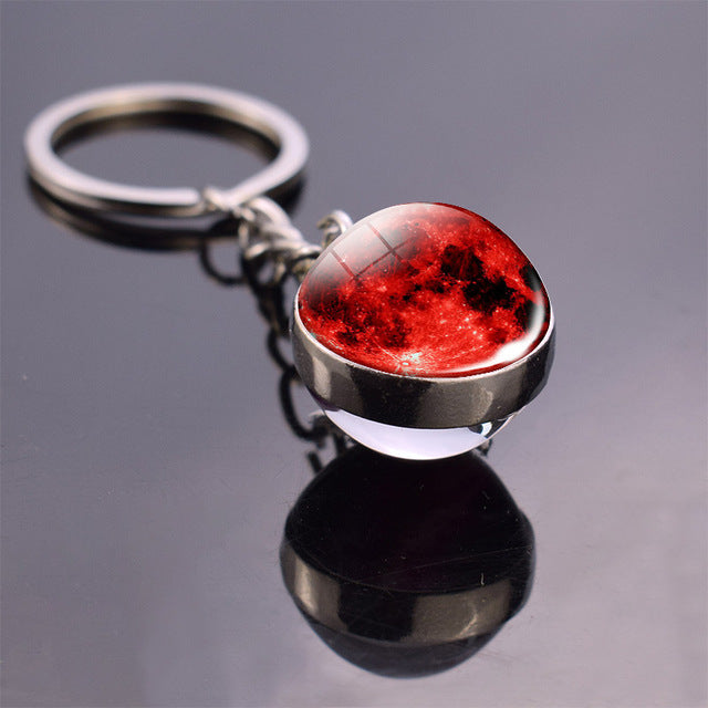 Glass Solar system planet key ring