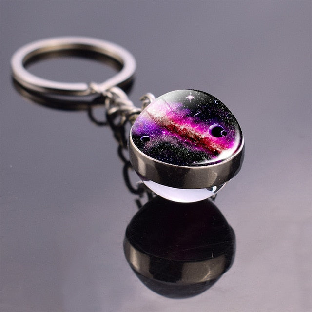 Glass Solar system planet key ring