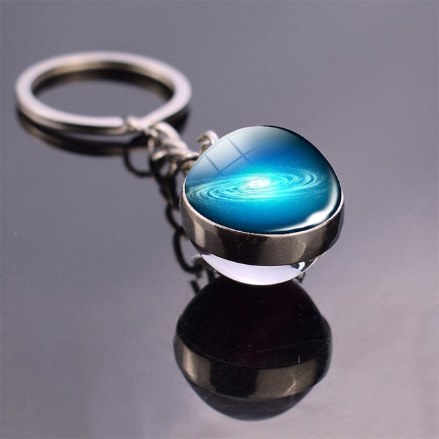 Glass Solar system planet key ring