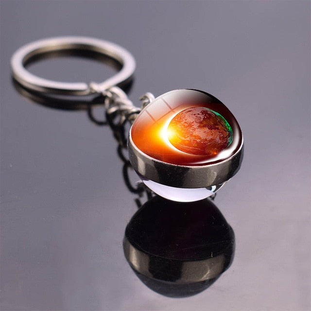 Glass Solar system planet key ring