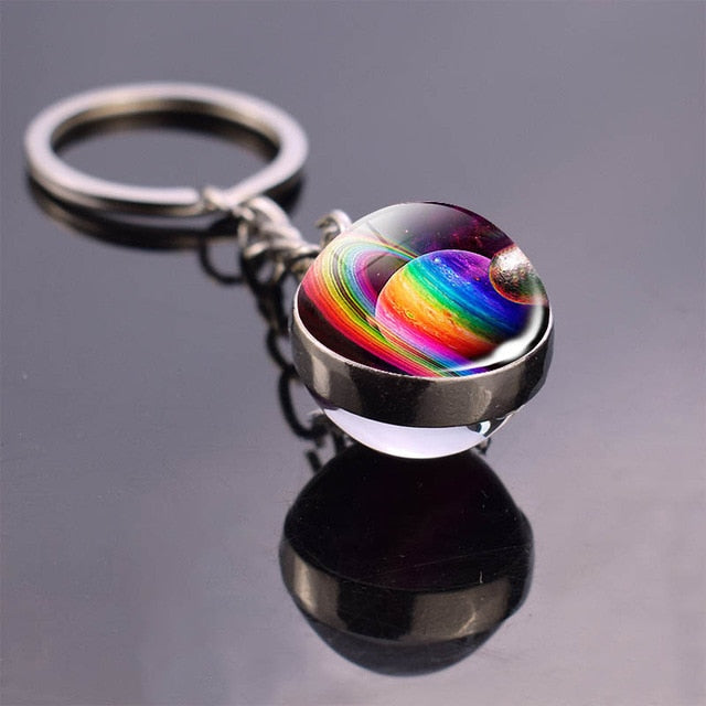 Glass Solar system planet key ring