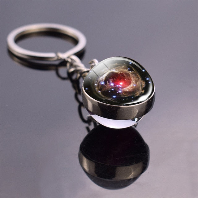 Glass Solar system planet key ring